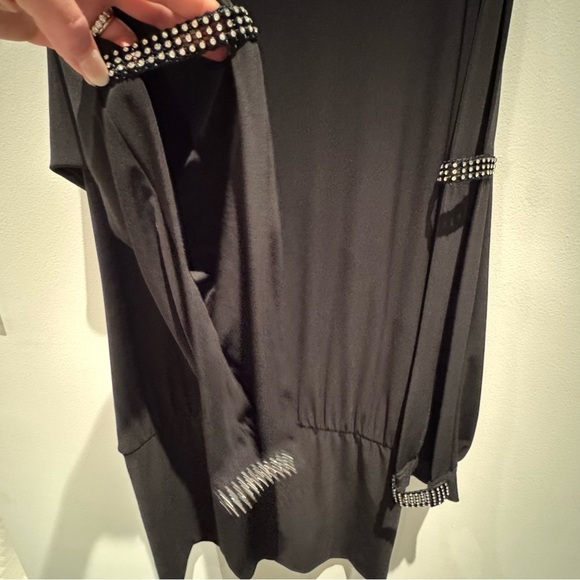 Joseph Ribkoff Black Dress with Studded Detail Long Sleeve Cut Outs USA 6 - Picture 10 of 11